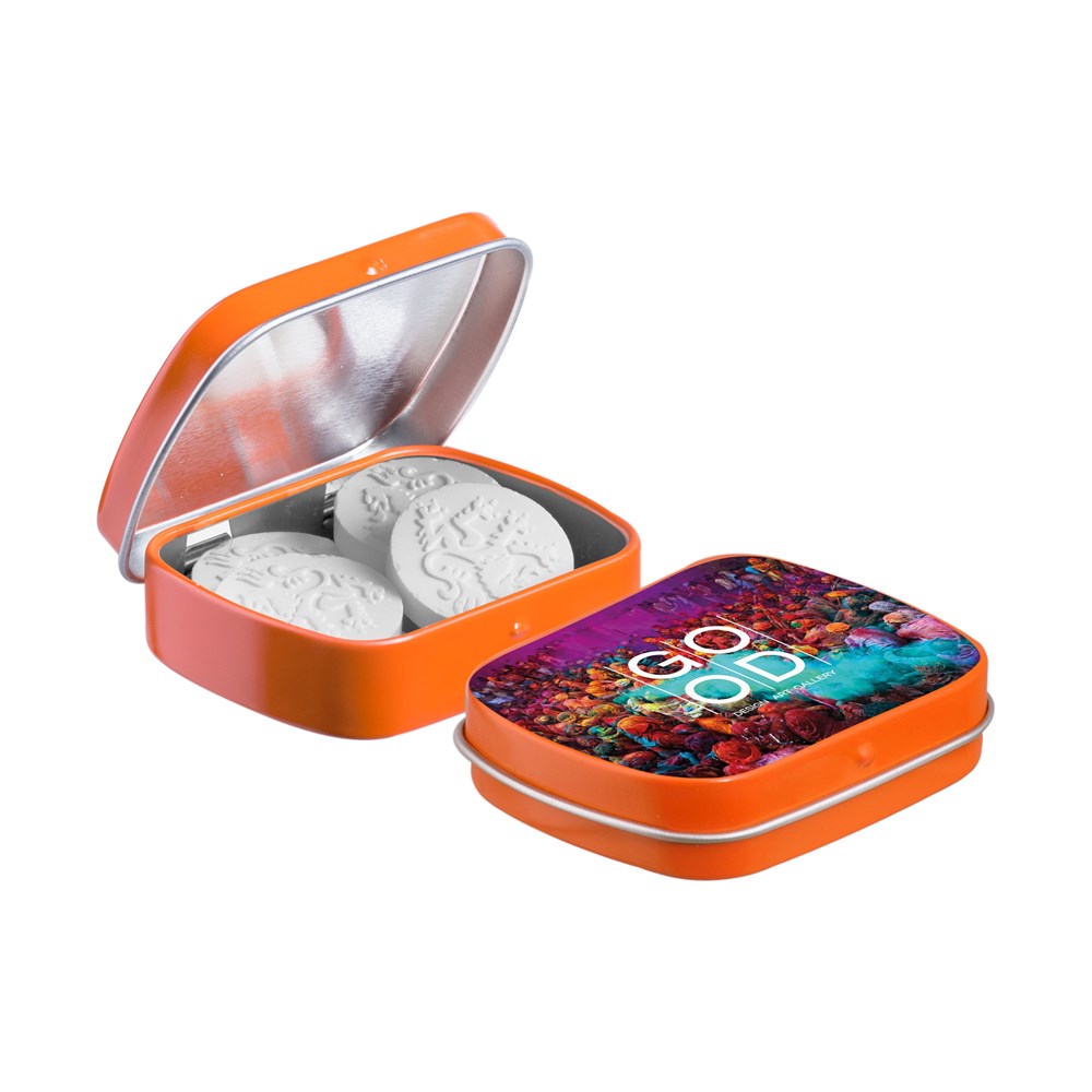 Mini scharnierblikje met vorm pepermunt - oranje