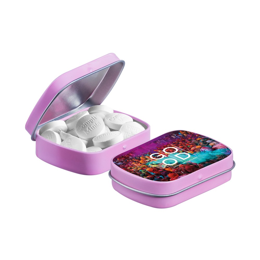 Mini scharnierblikje met vorm pepermunt - roze