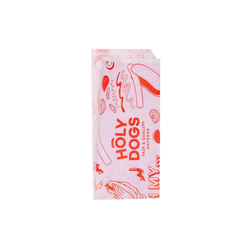 Open zakje, 2 zijden, hotdogs, 35 grams, vetvrij, 9 + 3 x 22 cm Per 100 stuks
