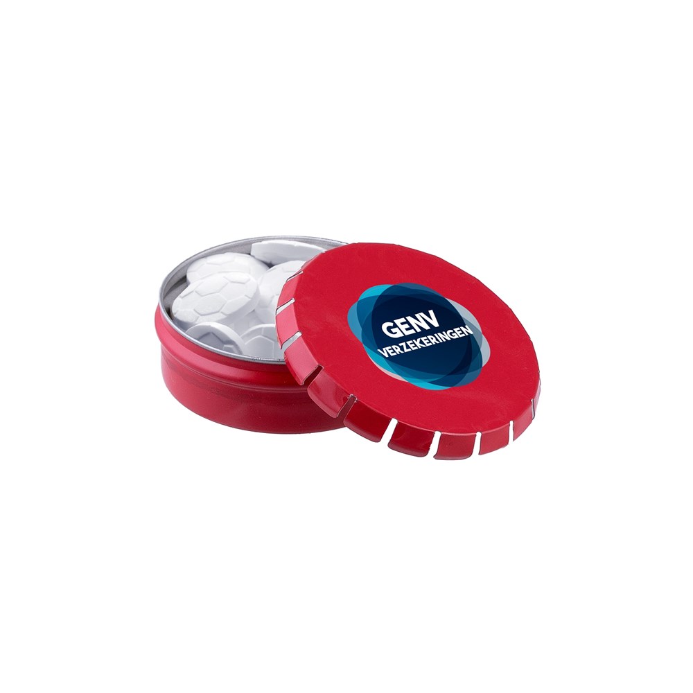 Mini clic-clac blikje met vorm pepermunt - rood