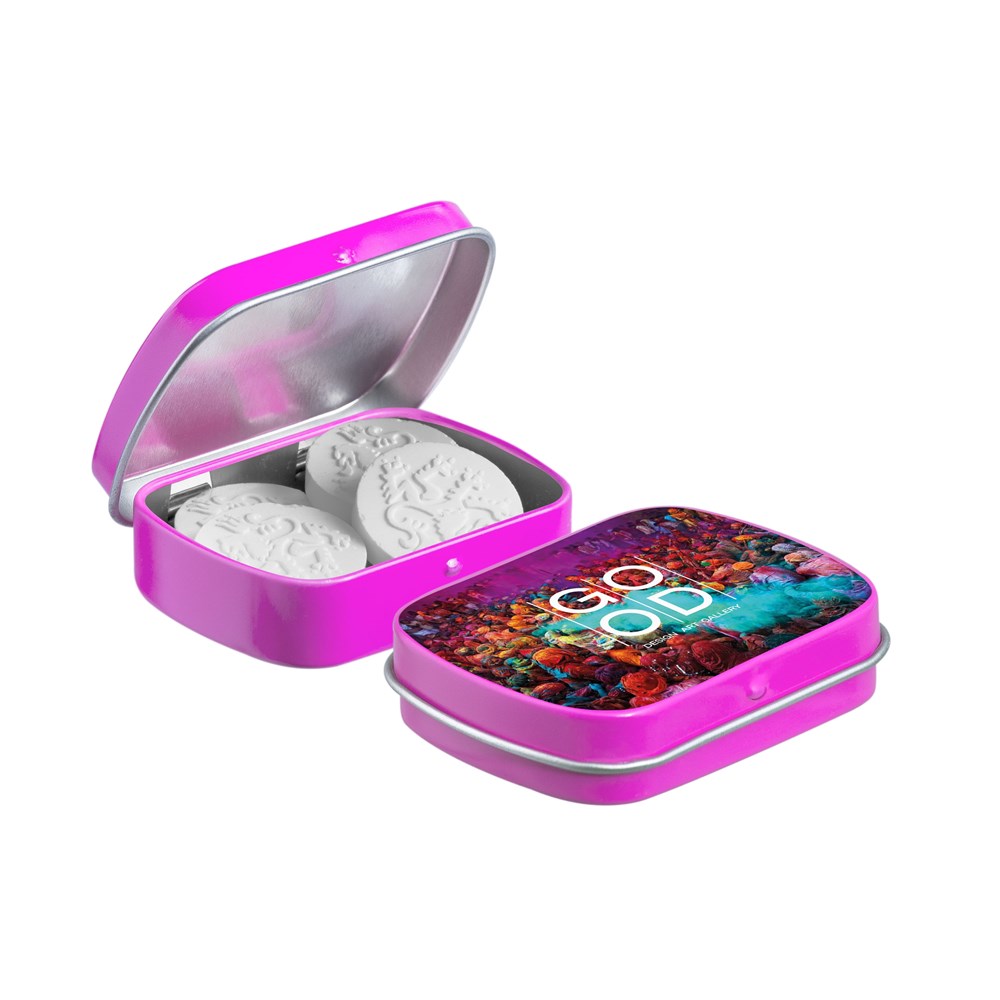 Mini scharnierblikje met vorm pepermunt - Fuchsia