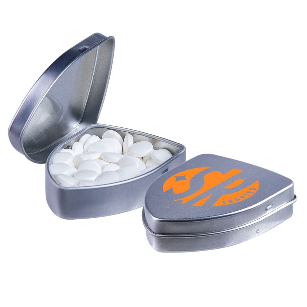 Schildvorm blikje met pepermunt - zilver